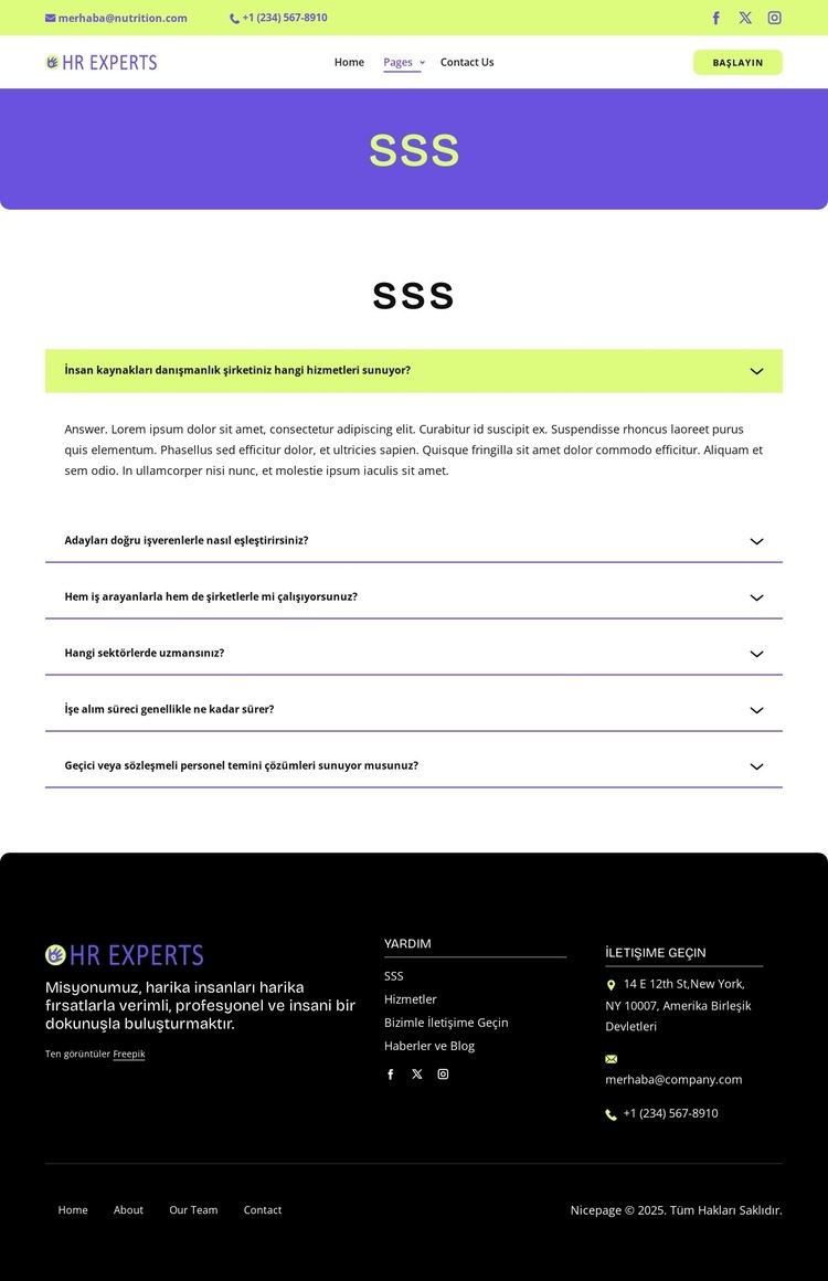 İşe alım SSS Bir Sayfa Şablonu