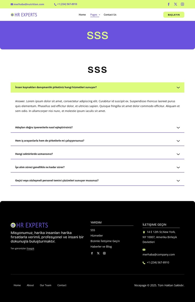İşe alım SSS Web Sitesi Şablonu