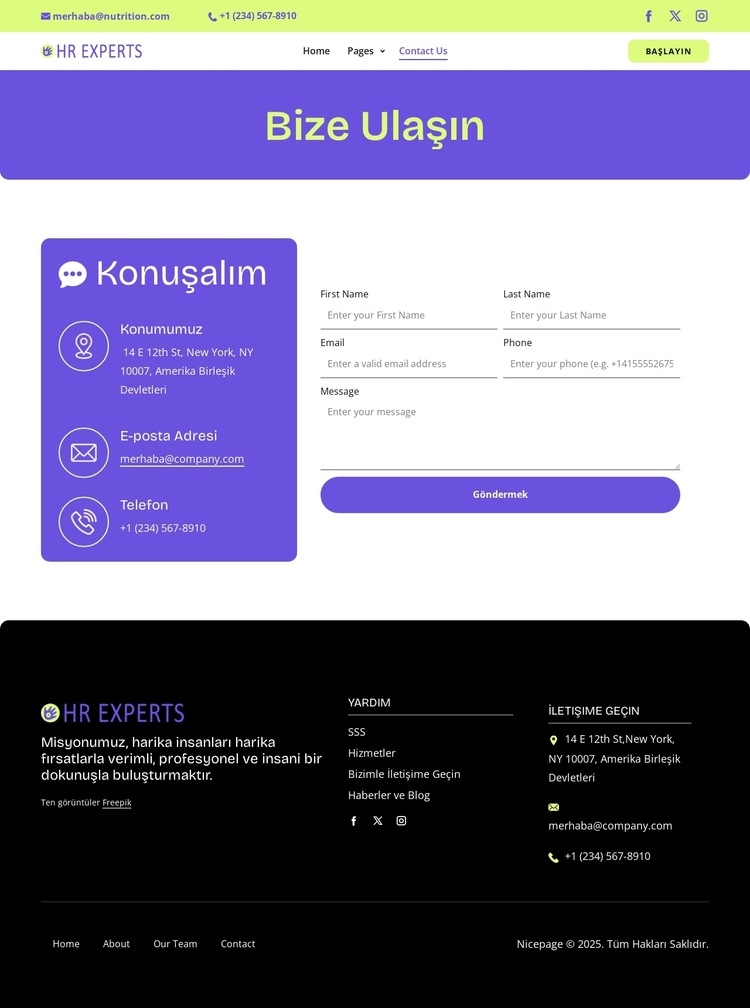 HR contact page Web Sitesi Şablonu