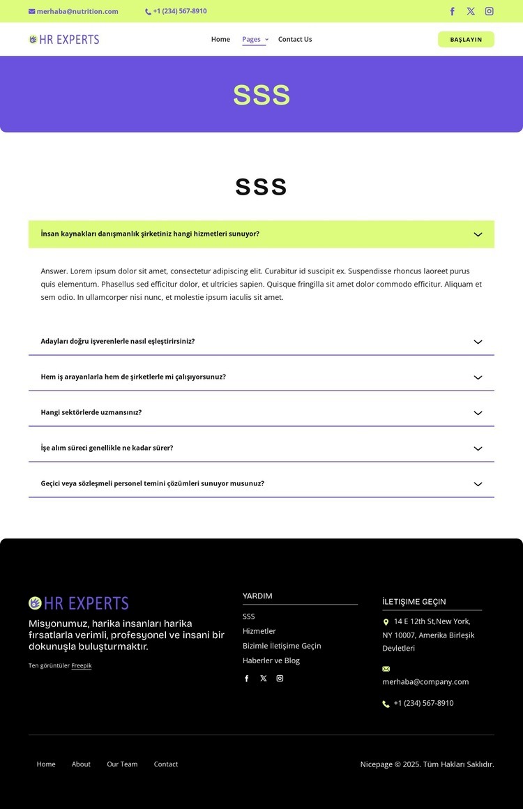 İşe alım SSS Web sitesi tasarımı