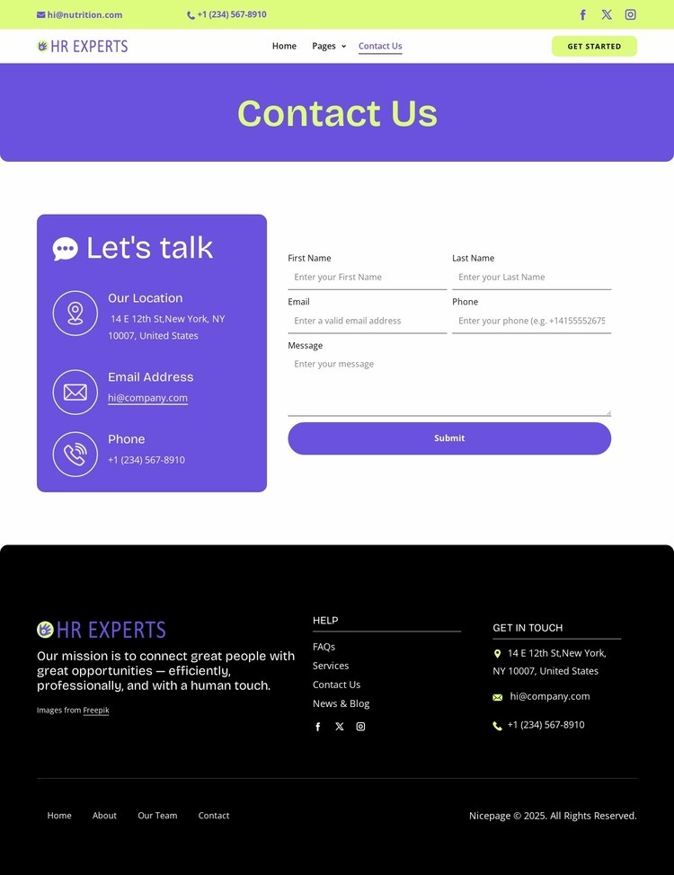 HR contact page Web Page Design