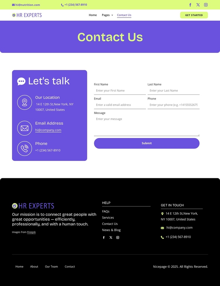 HR contact page Website Builder Software