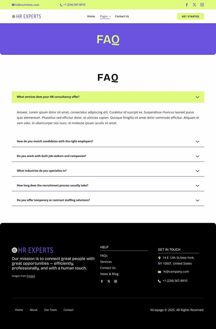 Recruitment FAQ Website Mockup