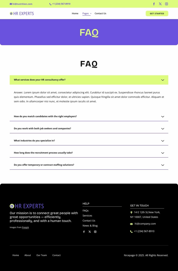 Recruitment FAQ Website Template