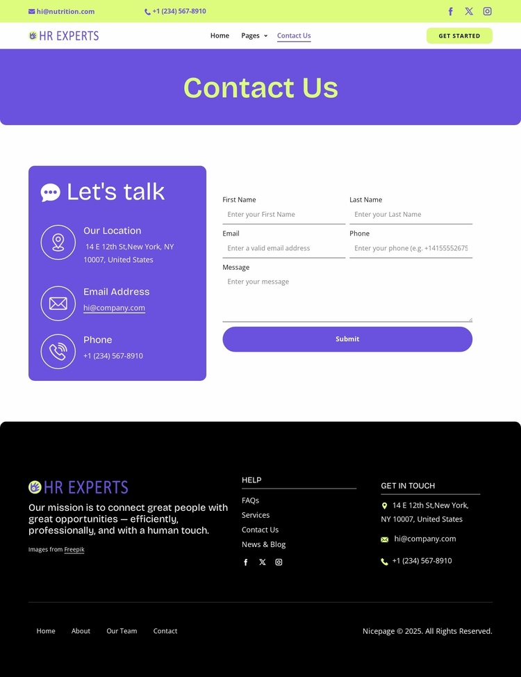 HR contact page Website Template