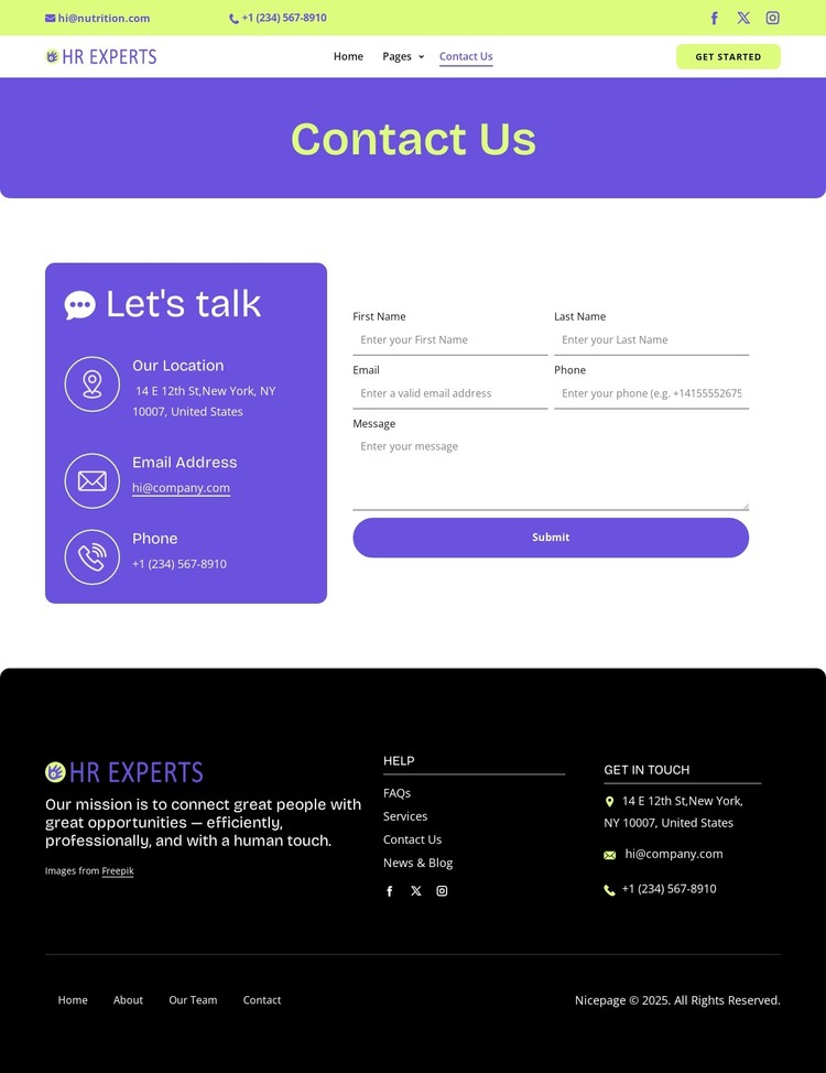 HR contact page WordPress Theme