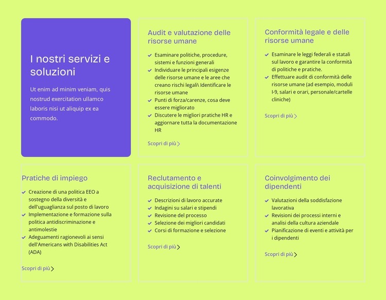 I nostri servizi e soluzioni Modello HTML