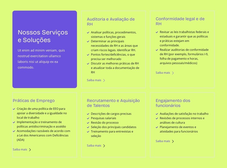 Nossos serviços e soluções Modelo de site