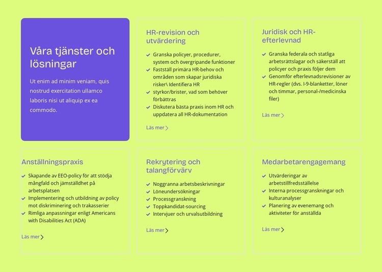 Våra tjänster och lösningar Webbplats mall