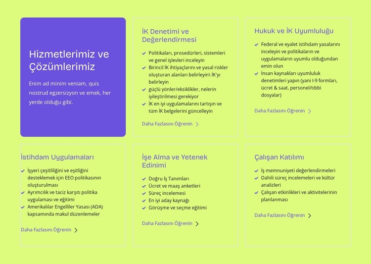 Hizmetlerimiz ve çözümlerimiz Web Sitesi Şablonu