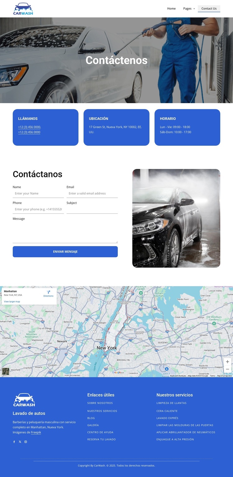 Lavado de autos contáctenos Tema de WordPress
