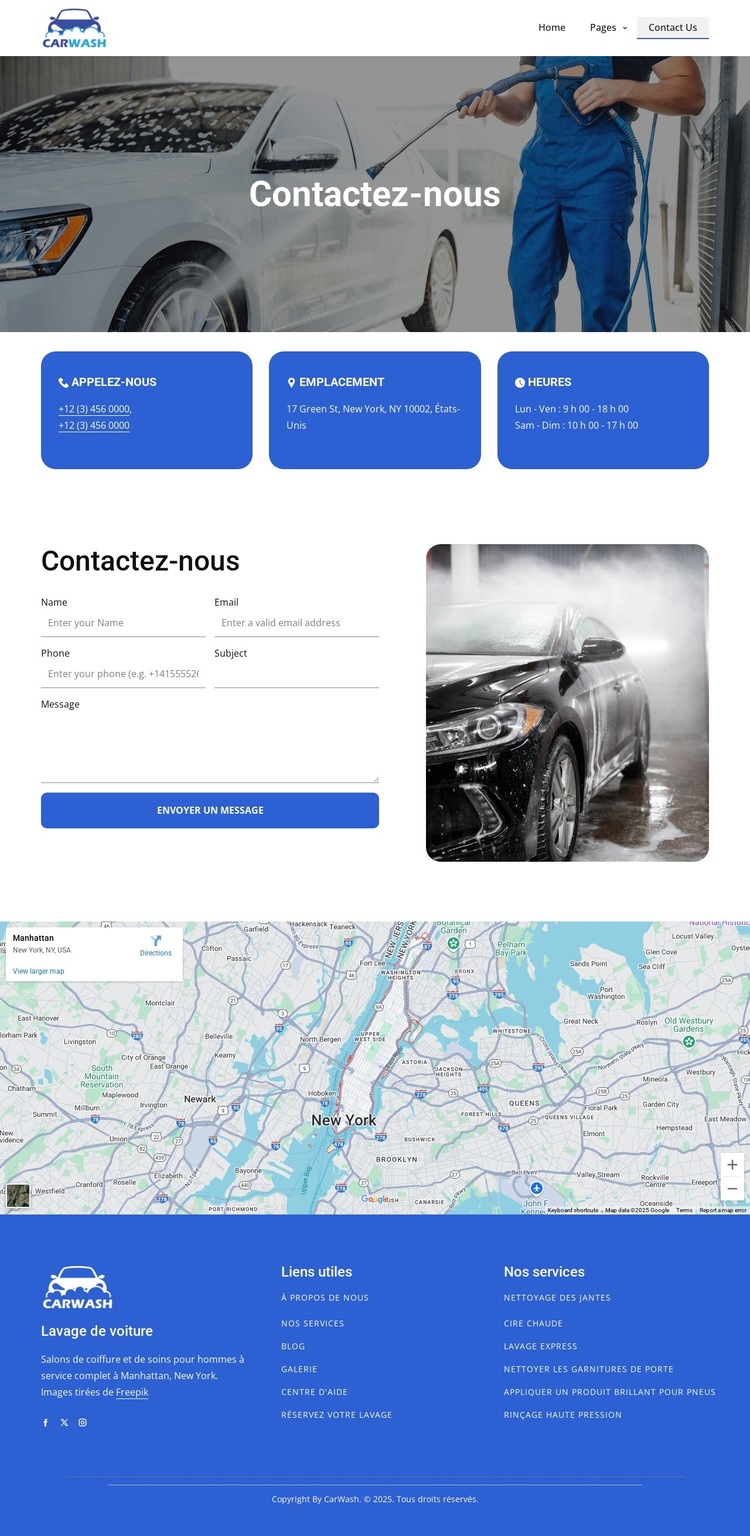 Lavage de voiture contactez-nous Modèle de site Web