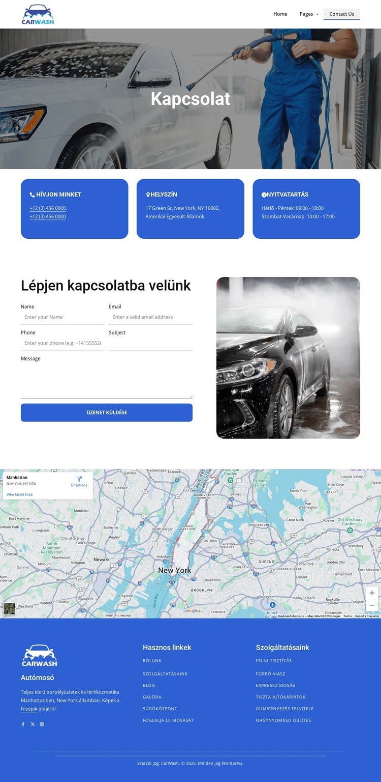 Autómosó, lépjen kapcsolatba velünk Weboldal tervezés