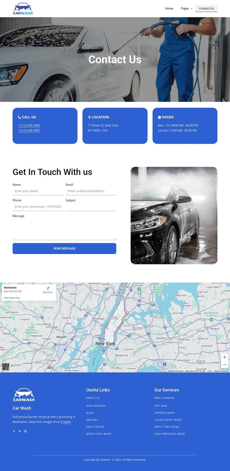 Car wash contact us One Page Template