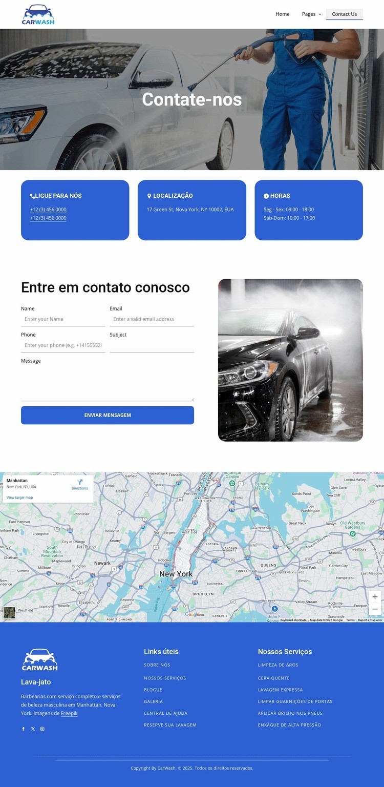Lavagem de carros entre em contato conosco Landing Page
