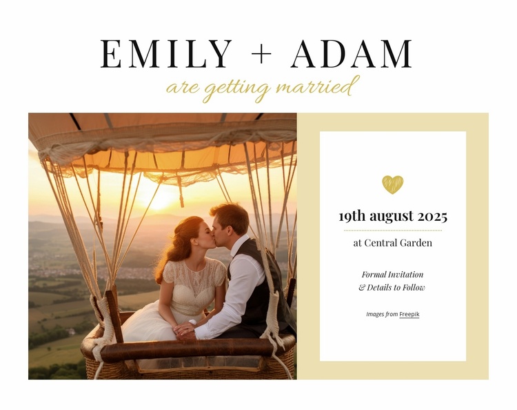 Wedding invitation postcard Landing Page