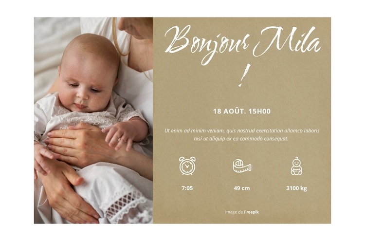Carte postale de bienvenue bébé Conception de site Web