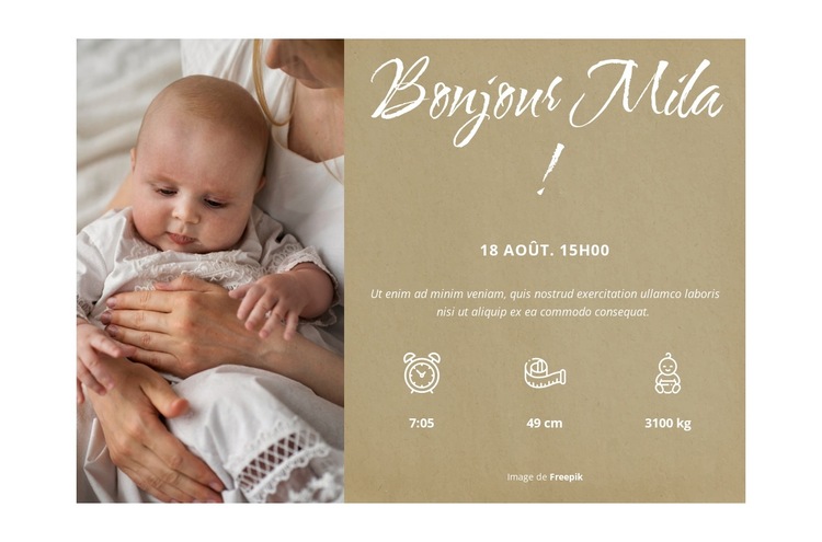 Carte postale de bienvenue bébé Modèle de site Web