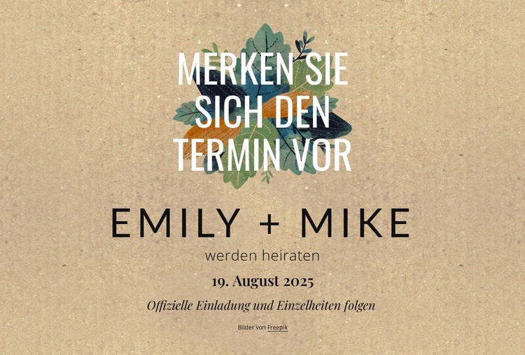 Save the Date Postkarte mit Blättern HTML-Vorlage