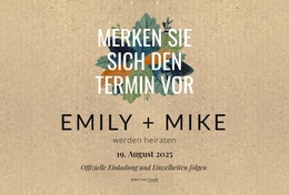 Save The Date Postkarte Mit Blättern Website-Vorlage