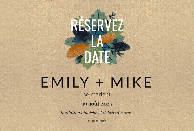 Carte postale « Save the date » avec des feuilles Modèle HTML