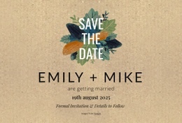 Save The Date Postcard With Leaves Html Code Example