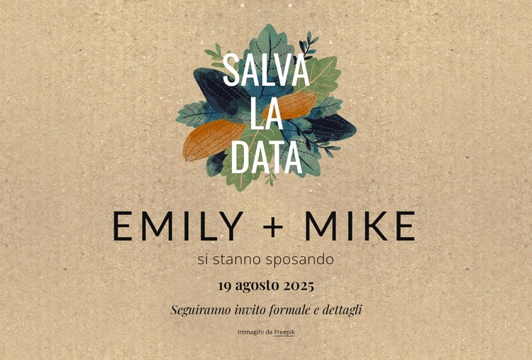 Cartolina "Salva la data" con foglie Modello di sito Web