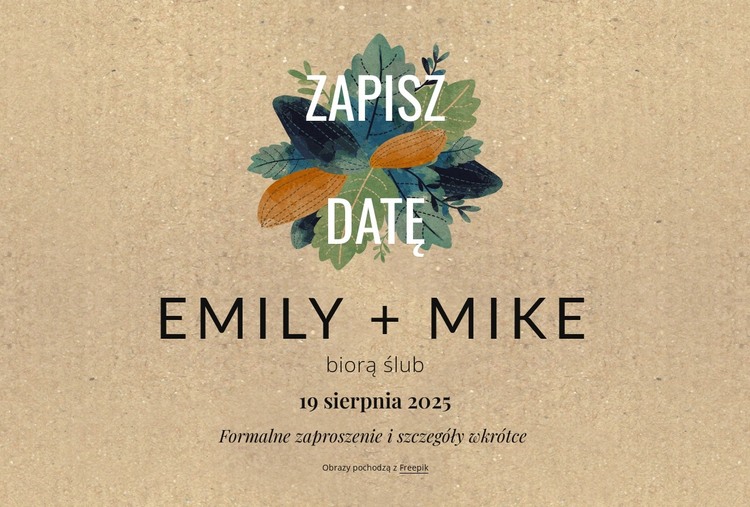 Zapisz datę pocztówka z liśćmi Szablon HTML