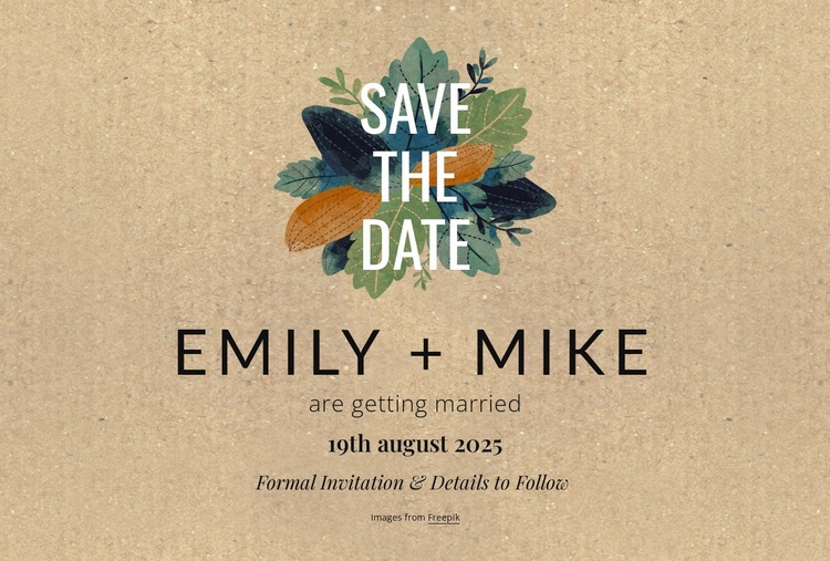 Save the date postcard with leaves Landing Page