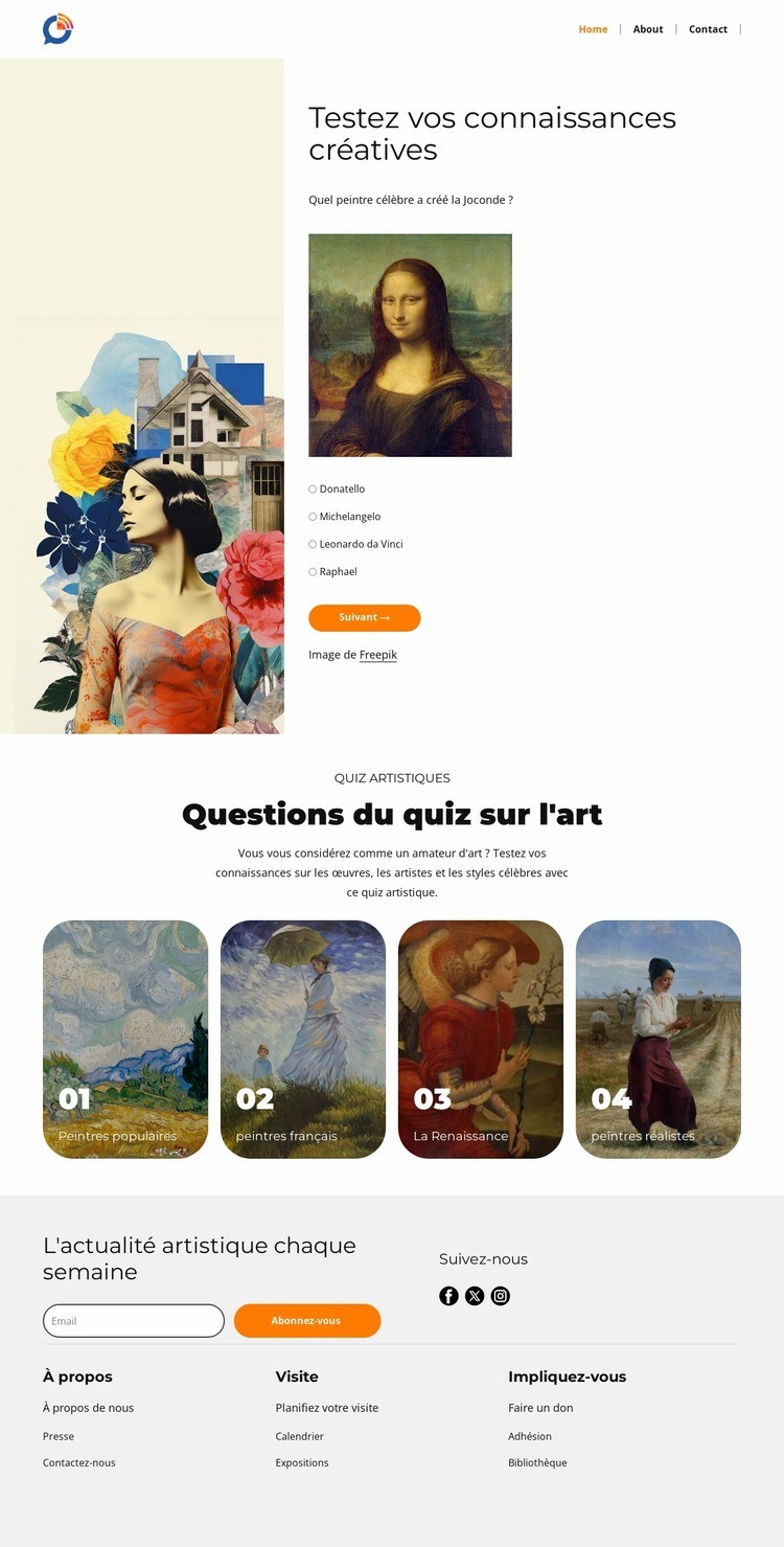 Questions sur la quête artistique Modèle d'une page