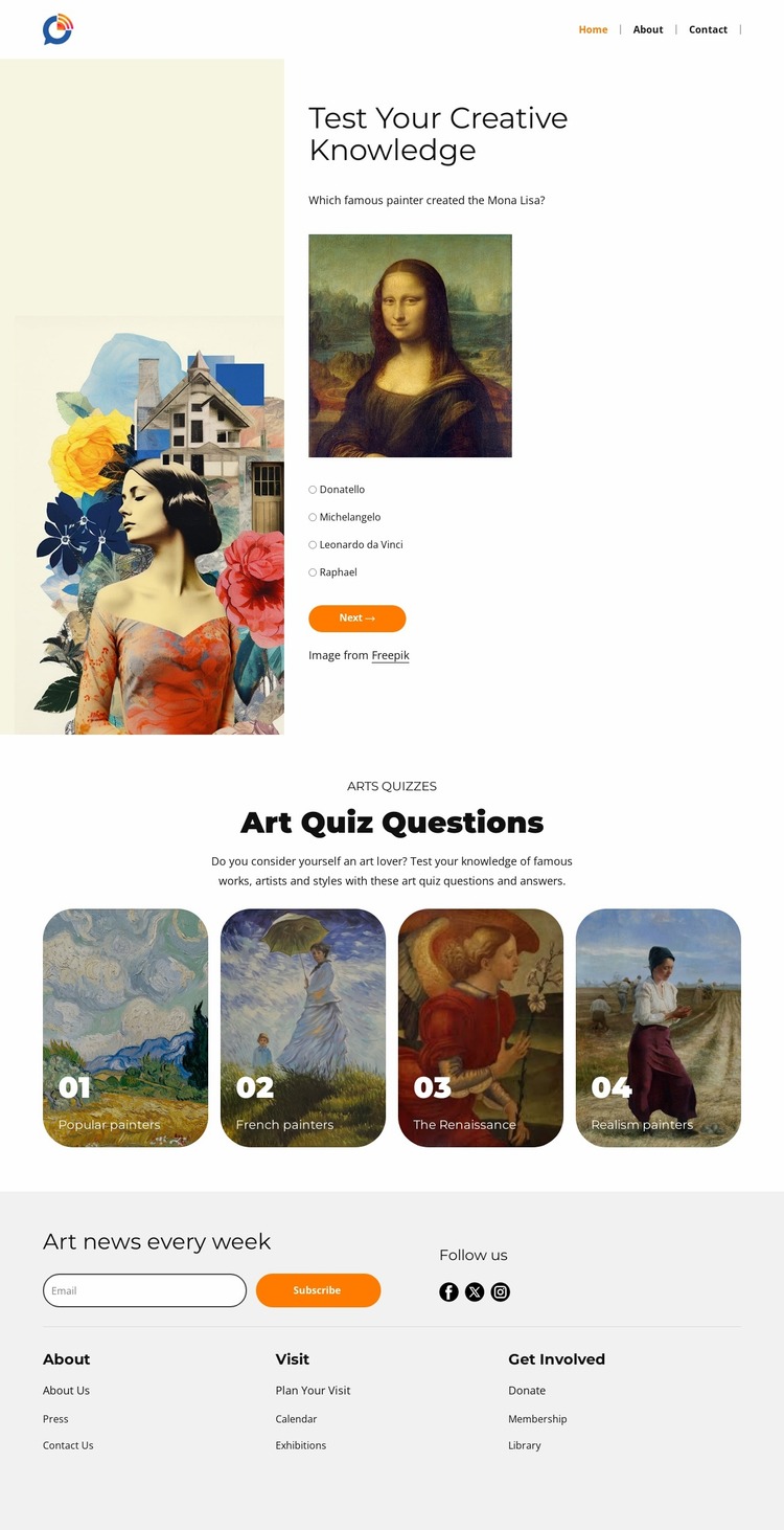Art quest questions Website Mockup