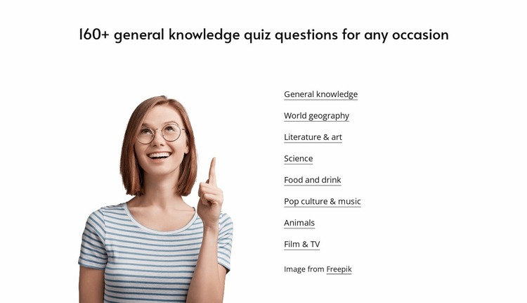 General knowledge quizzes Website Mockup