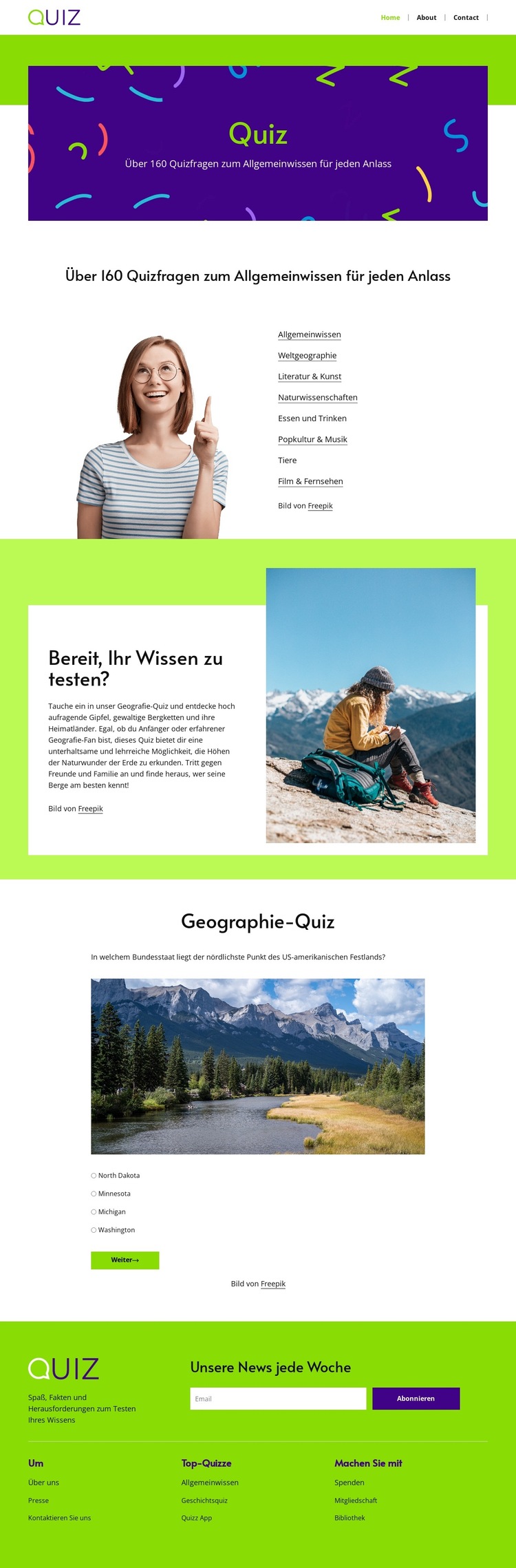 Geographie-Quizfragen Website-Vorlage