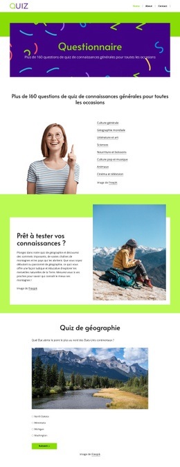 Questions du quiz de géographie Modèles