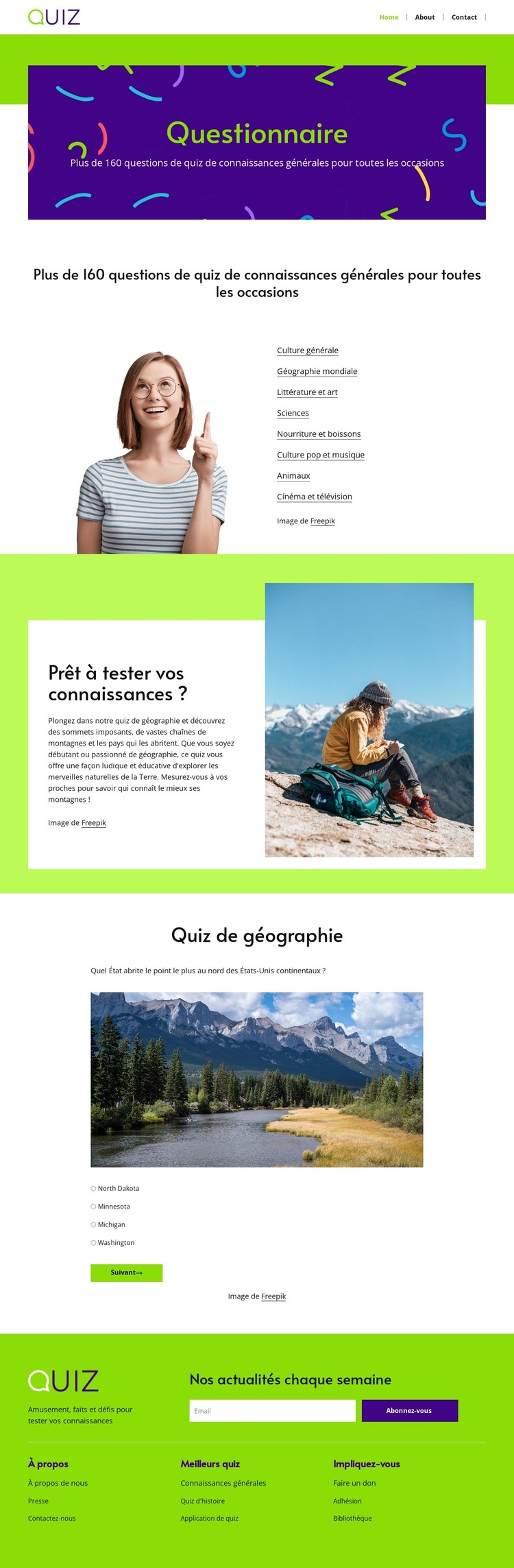 Questions du quiz de géographie Modèle CSS