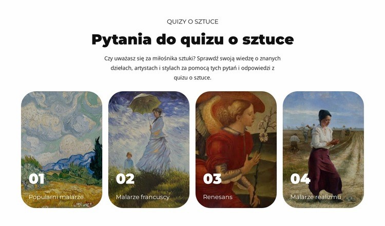 Odkryj świat sztuki Projekt strony internetowej