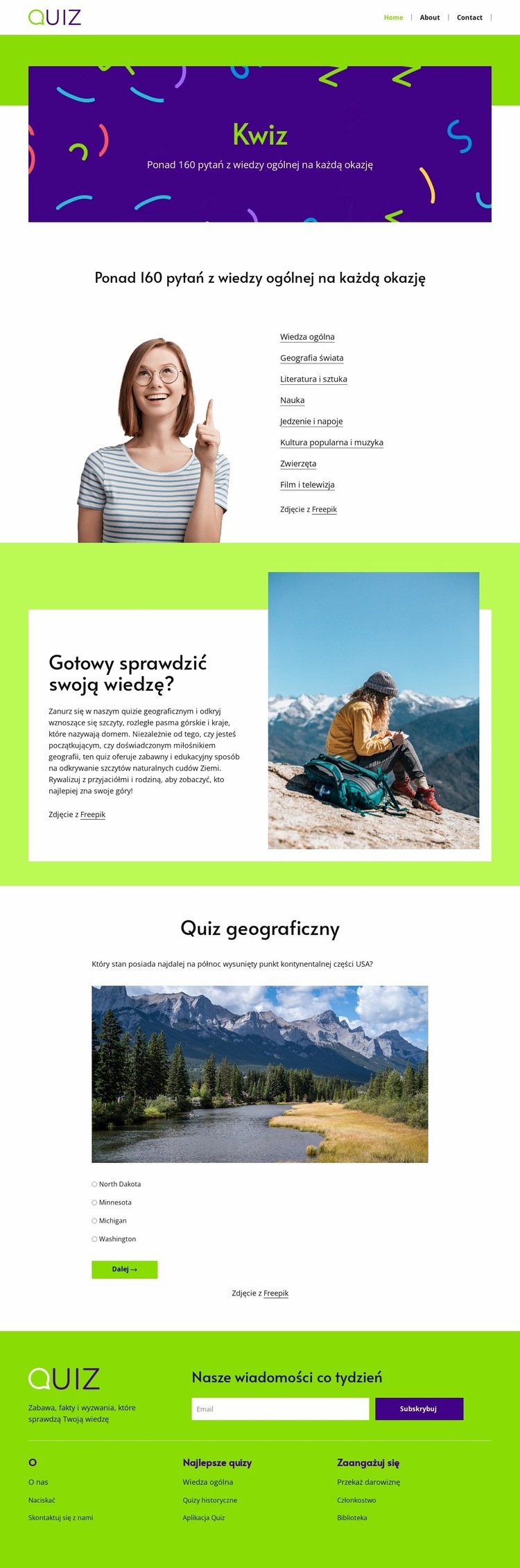 Pytania z quizu geograficznego Projekt strony internetowej