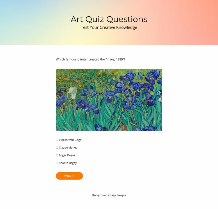 Art quiz challenge Website Mockup