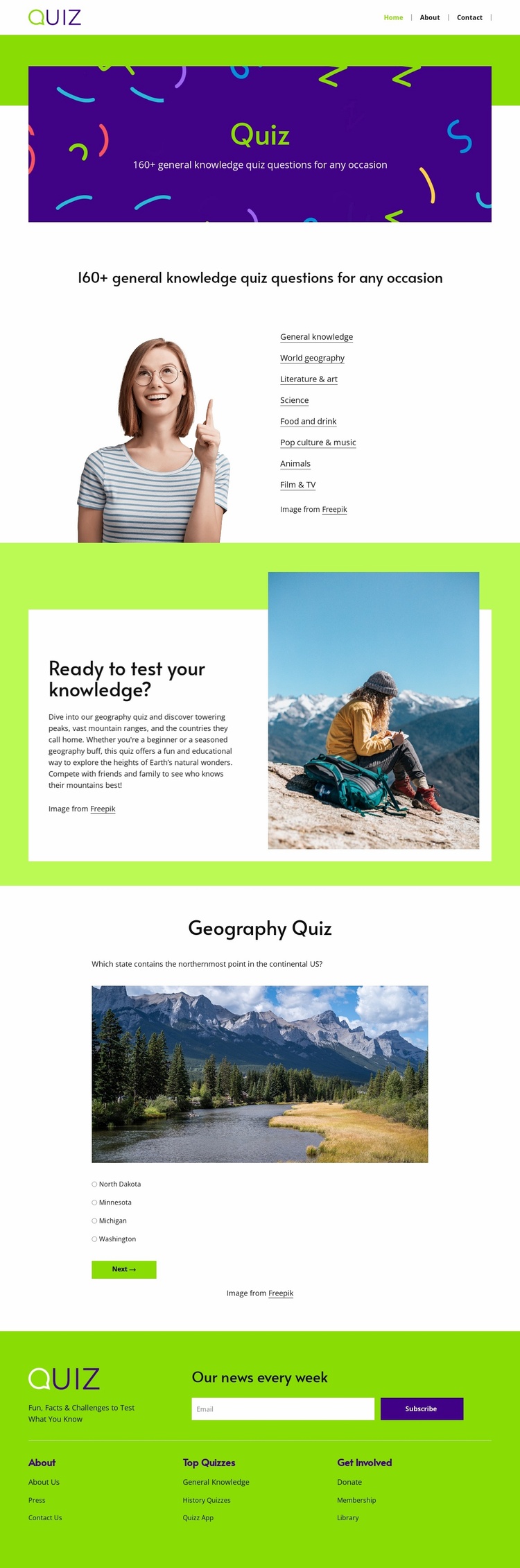 Geography quiz questions Landing Page