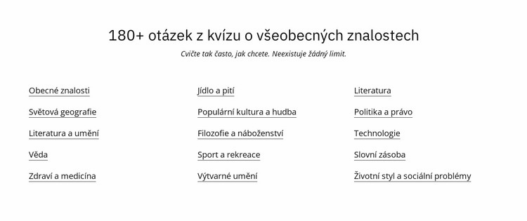180 kvízových otázek Šablona webové stránky