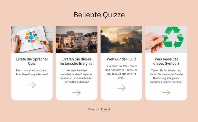 Beliebte Quiz Landing Page