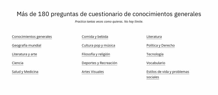 180 preguntas de cuestionario Maqueta de sitio web