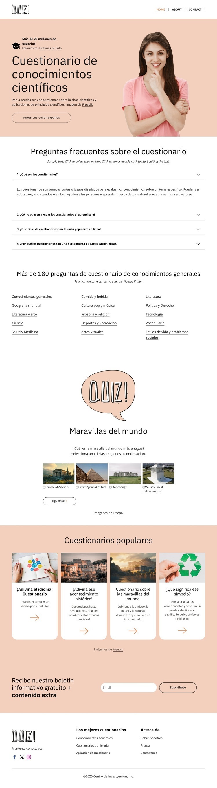 Pon a prueba tus conocimientos científicos Página de destino