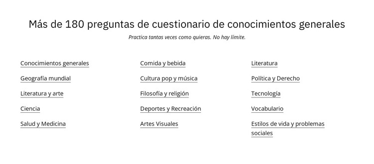 180 preguntas de cuestionario Plantilla HTML