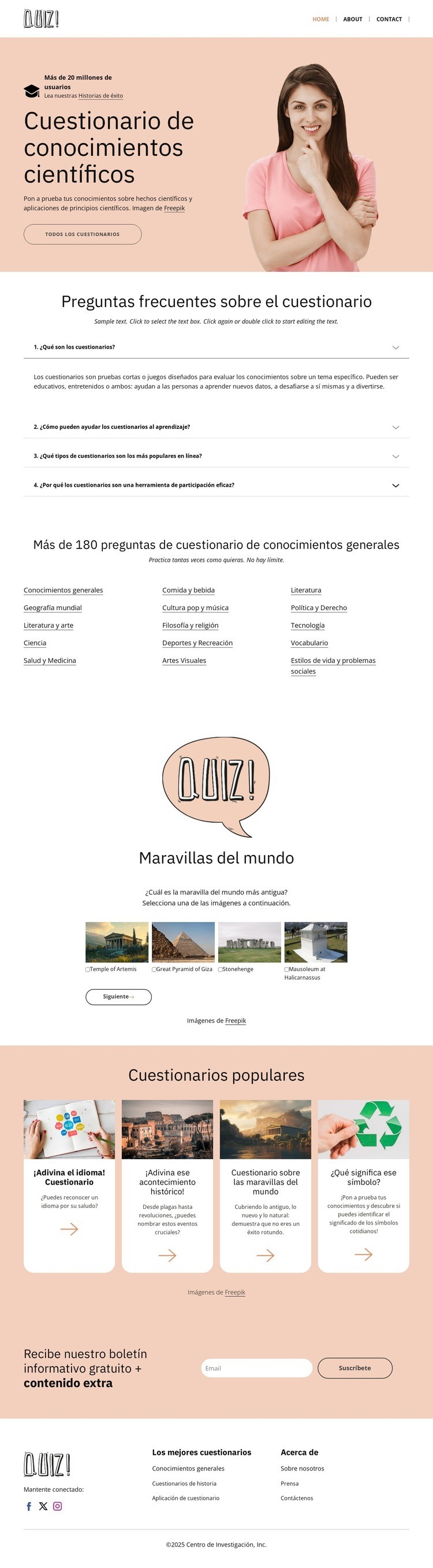 Pon a prueba tus conocimientos científicos Plantilla HTML5