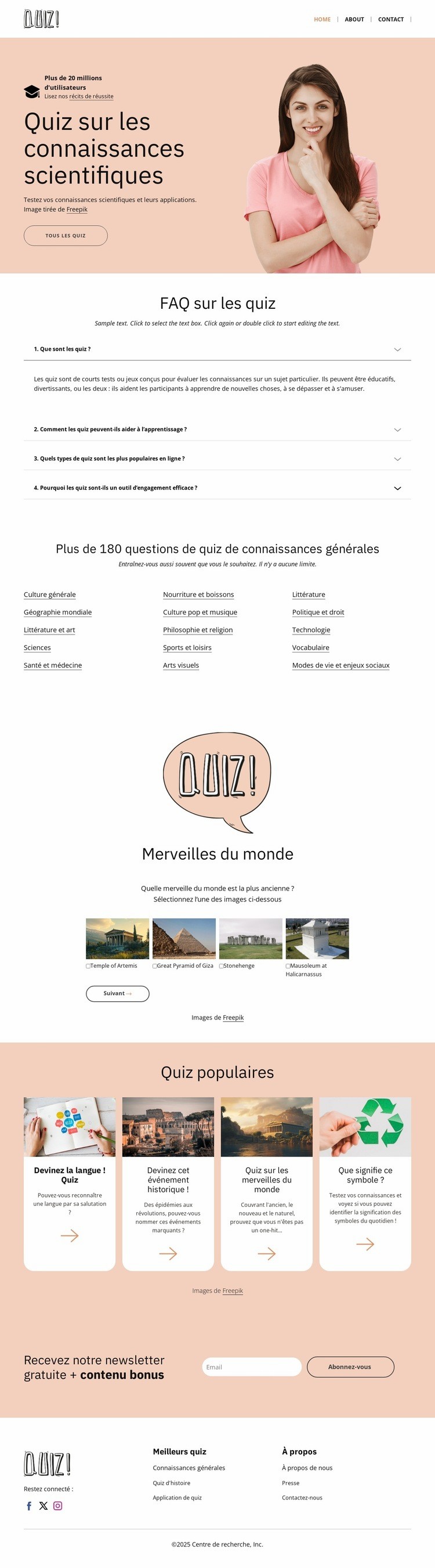 Mettez vos connaissances scientifiques au défi Maquette de site Web