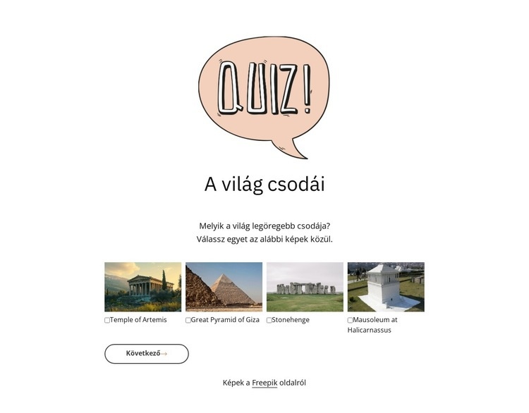 A világ csodái kvíz HTML Sablon