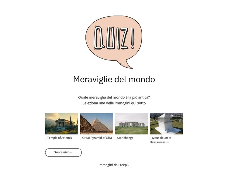 Quiz sulle meraviglie del mondo Modello HTML