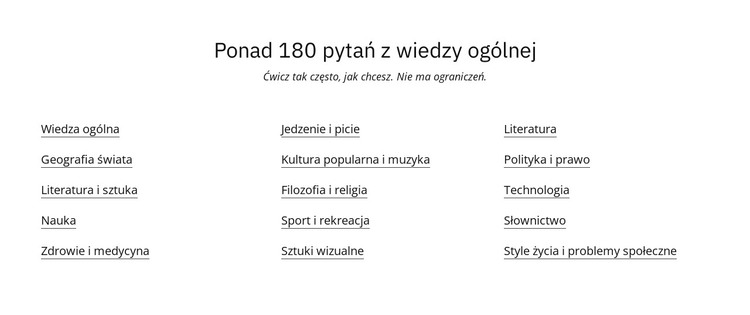 180 pytań testowych Szablon HTML