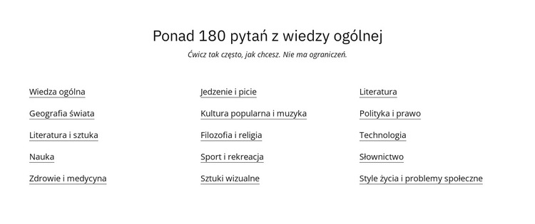 180 pytań testowych Szablon witryny sieci Web
